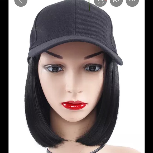 Baseball cap with bob brown style hair NWT